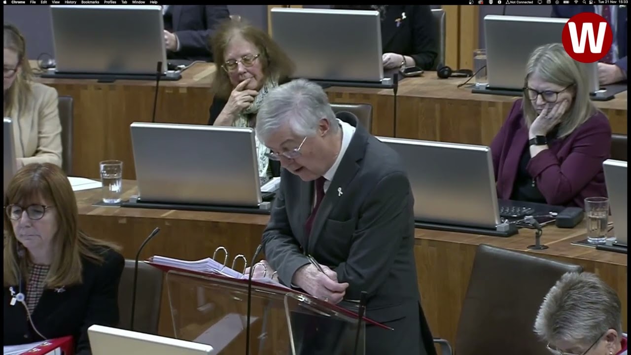 Mark Drakeford tells the Senedd that there's 'no money'