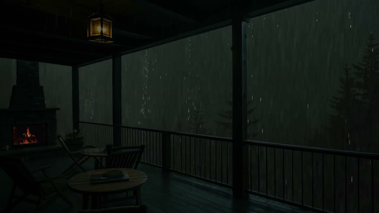 Dark and stormy rainy night - The sound of rain and a cozy fire overcomes the stormy night