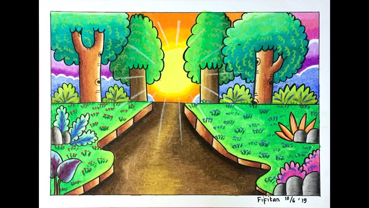CARA GRADASI WARNA OIL PASTEL EP 140 (MENGGAMBAR PEMANDANGAN MUDAH)
