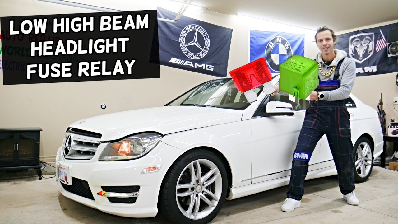 MERCEDES W204 Low Beam High Beam Headlight Fuse Relay Location Replacement C250 C300 C180 C200 C220