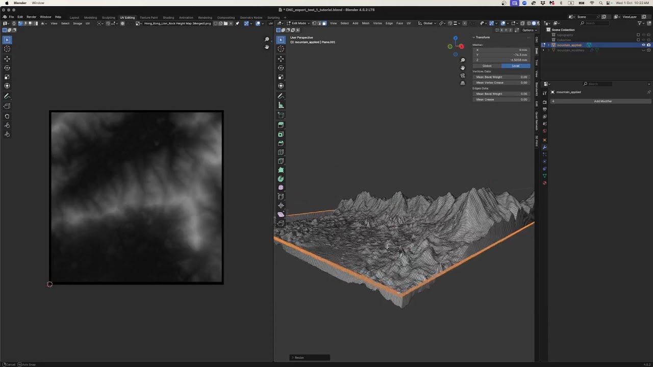Making real mountains in Blender with tangram height-mapper and displacement modifiers