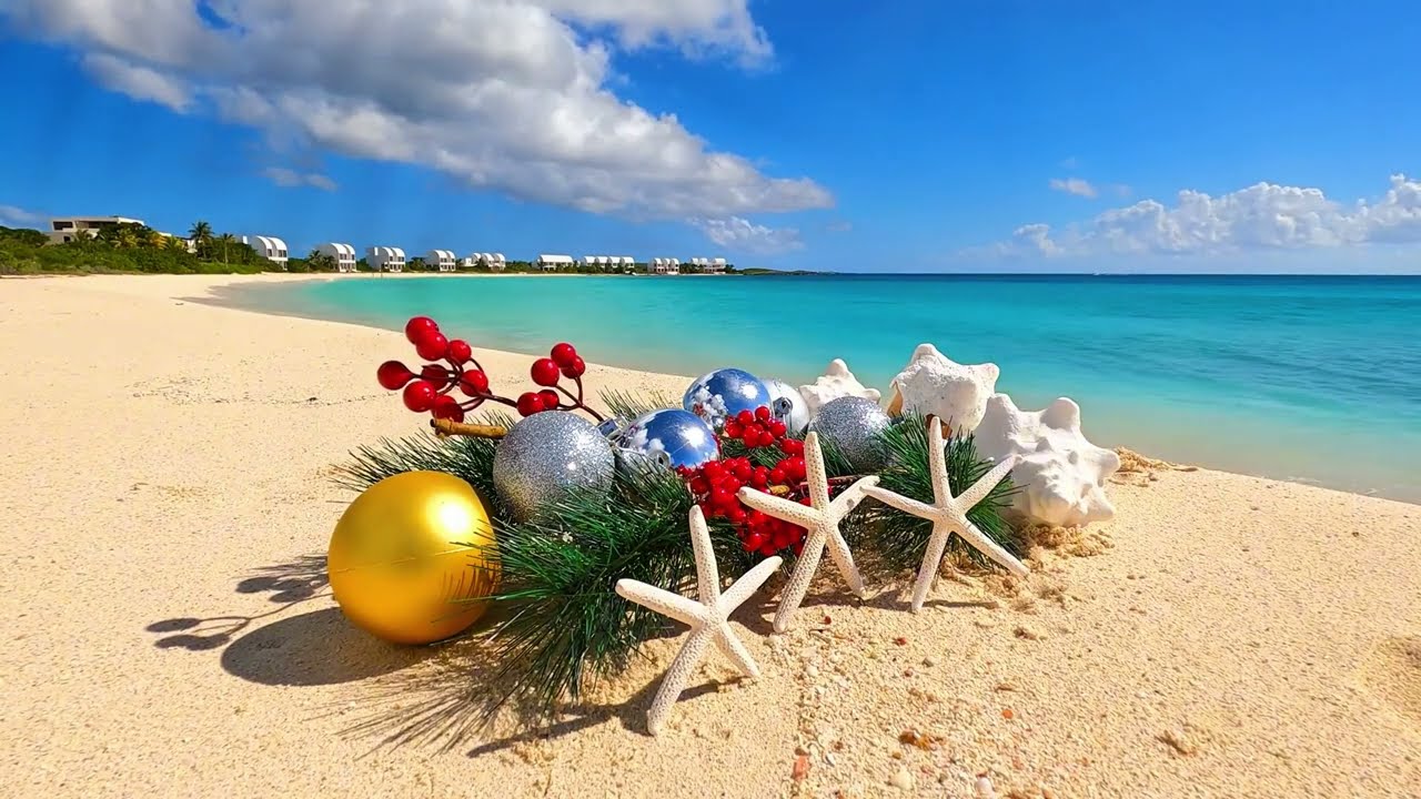 Baja Christmas Jazz 🎄🌴 Beach Holiday Ambience ~ Relaxing Ocean Waves & Festive Vibes