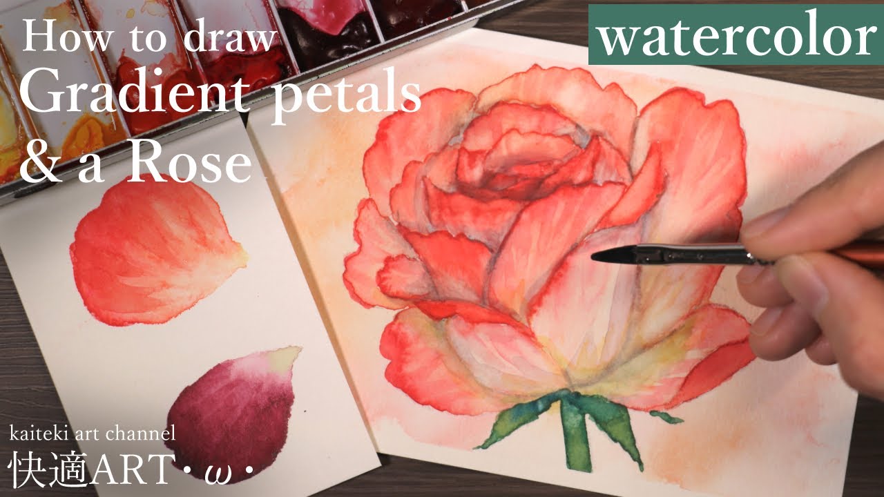 【水彩】🌹グラデーションで描く！簡単リアルな薔薇の描き方解説　初心者向け【watercolor】How to draw realistic rose easily＆Tips for beginner