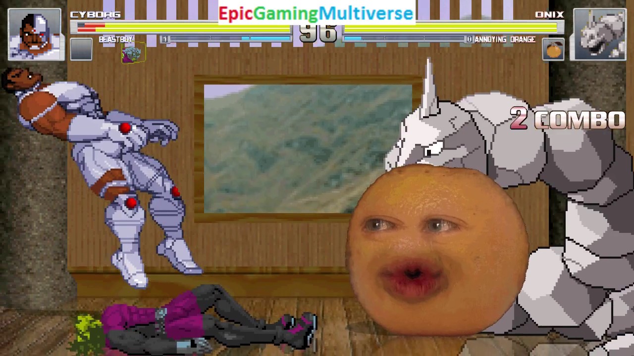 Beast Boy And Cyborg VS Onix The Pokemon nd Annoying Orange In A MUGEN Match / Battle / Fight