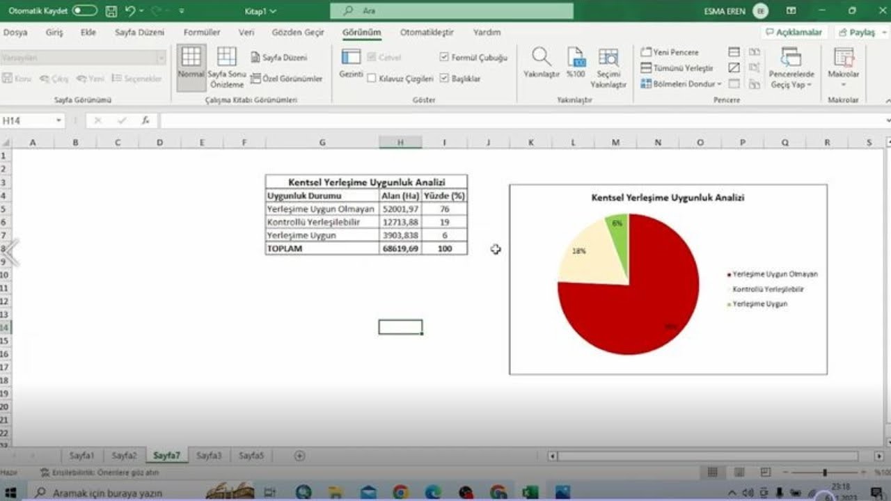 26- Arcgisten excele veri aktarma, excelde pasta grafik oluşturma ve yüzde hesaplama