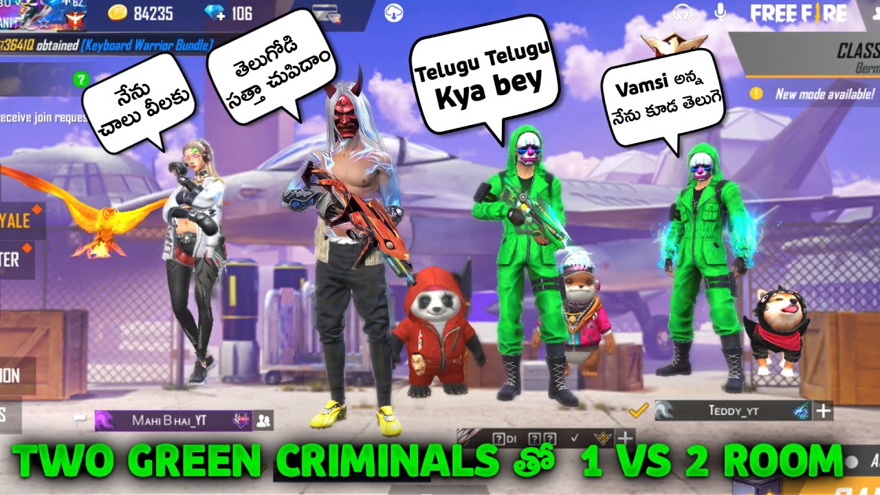 Green criminal and Purple criminal Challenged me 1 vs 2 Telugodi Satha Telugu Power Garena free fire