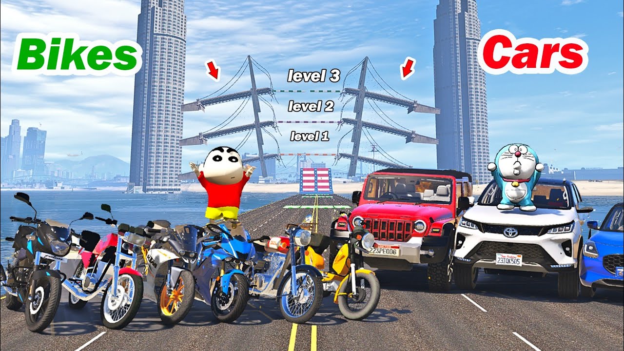 gta 5 broken bridge jump challenge Indian cars vs Indian bikes | gta 5 in telugu