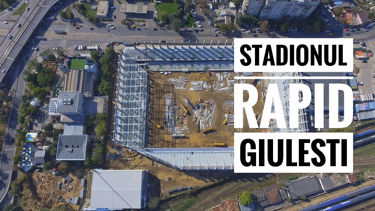 Stadionul Rapid Giulesti din Bucuresti in constructie filmare aeriana 4K