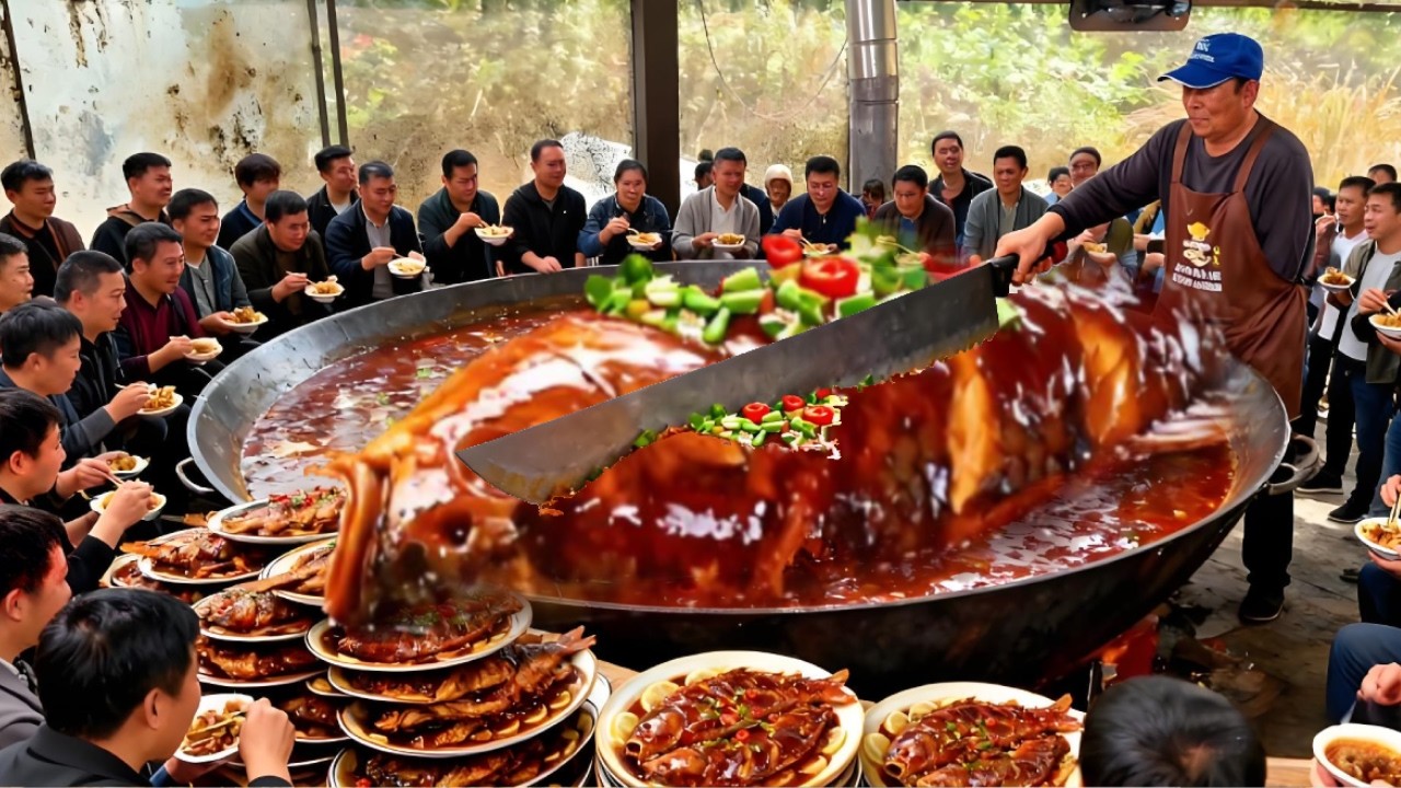 江苏徐州黄河酥鱼，大铁锅炖鲫鱼一锅180斤，酥烂脱骨下酒好菜#麦总去哪吃