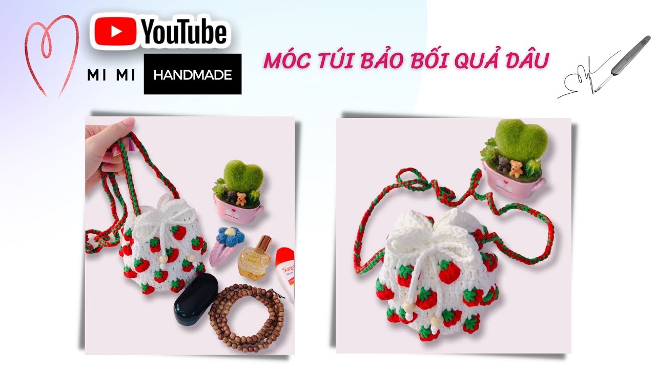 Móc Túi Bảo Bối Quả Dâu 🍓Siêu Dễ Thương Làm Túi Đựng Lì Xì | Strawberry Bag Tutorial | Mimi Handmade