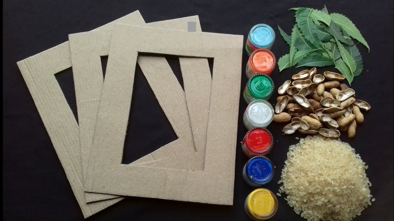 3 Easy And Unique Photo Frame Making With Rice And Peanut Shells | Photo Frame Making At Home