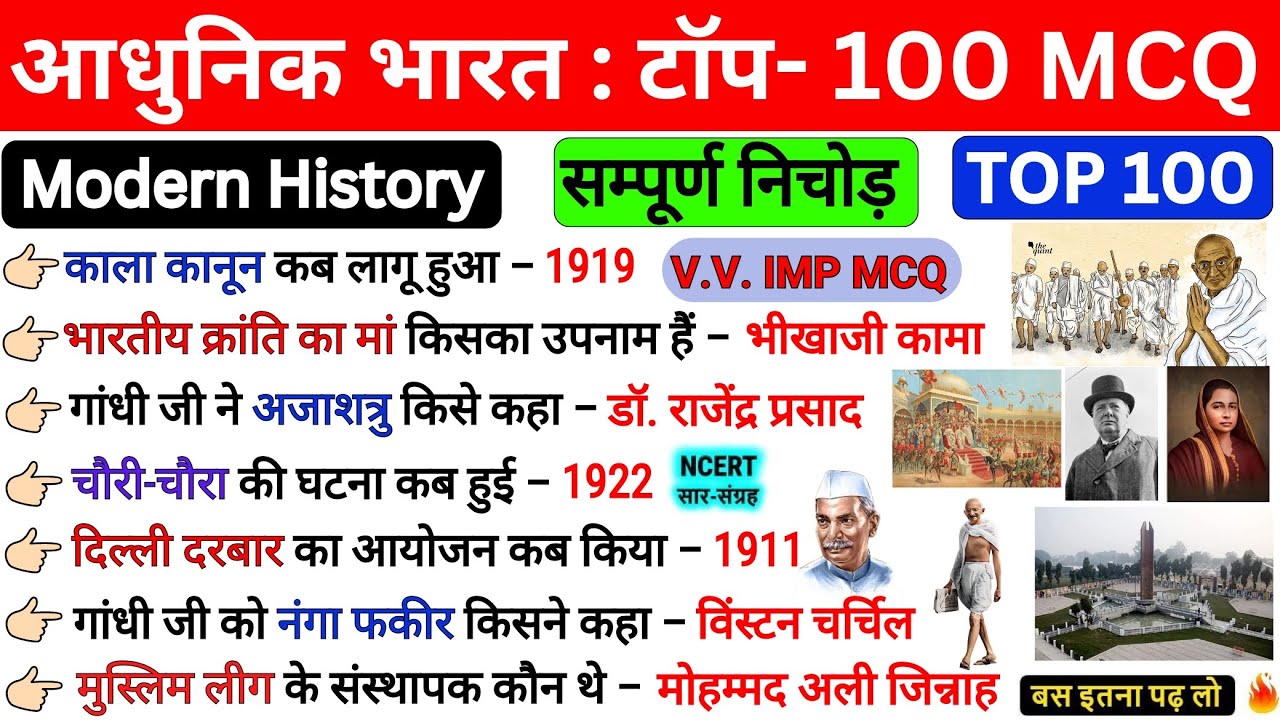Modern History Mcq | Top 100 | History Gk | Modern History Gk questions and answers | भारत का इतिहास