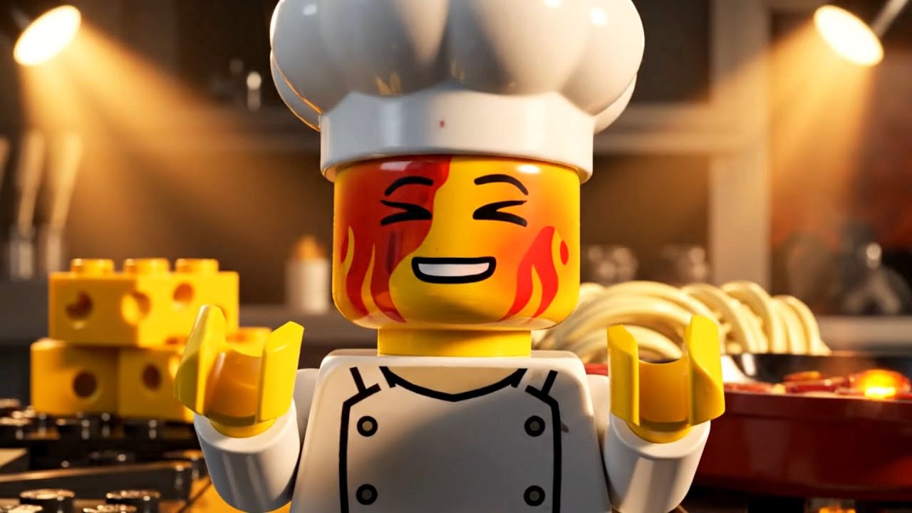 LEGO Cooking ASMR 2000° Carbonara Fire Noodles Challenge