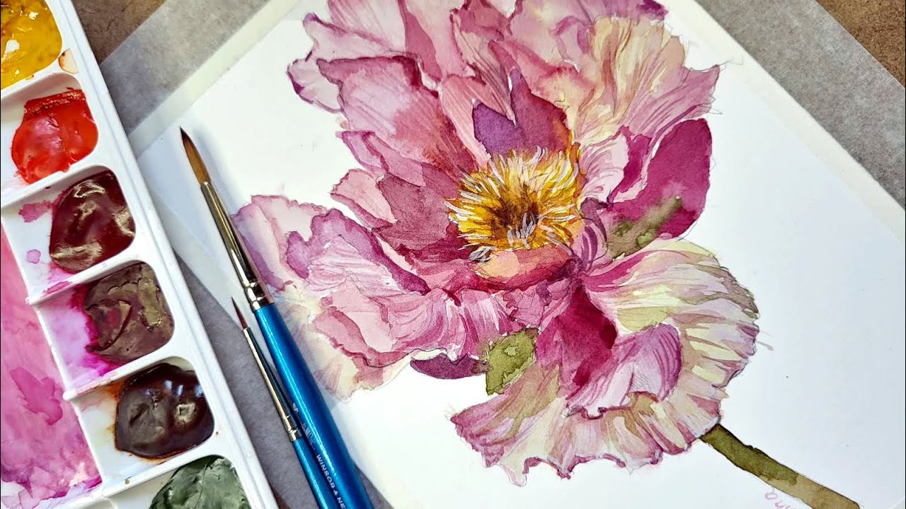 HOW to PAINT with WATERCOLOR a lovely FLOWER using various shades of Pink.