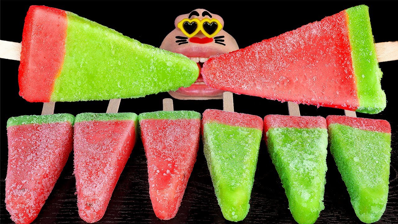 ASMR MUKBANG NEW Watermelon Ice Cream Popsicle EATING SHOW (4K)