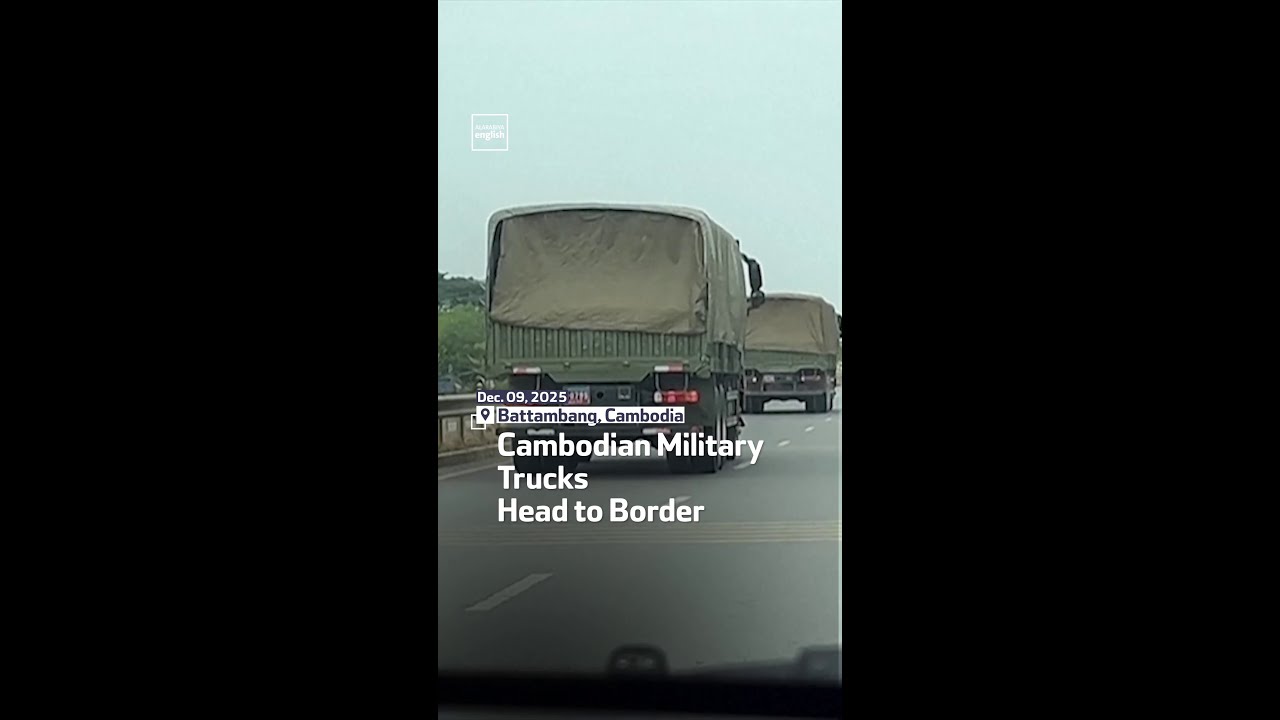 Cambodian Military Trucks Head to Border