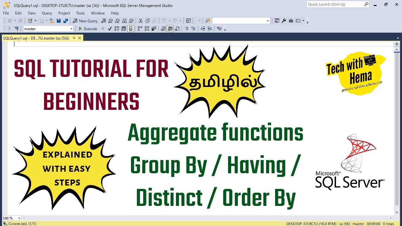 Group By/Having/Aggregate functions/Order By/Distinct | SQL in tamil | Tech with Hema Tamil
