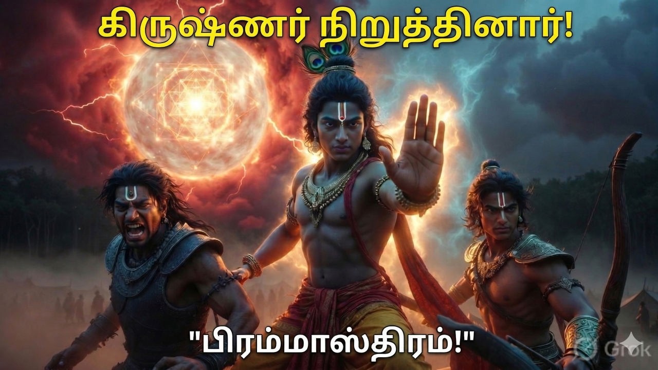 அஷ்வத்தாமன் பிரம்மாஸ்திரம் | அர்ஜுனன் எதிர் அஸ்திரம் | கிருஷ்ணர் “நிறுத்து!” | சாபம்