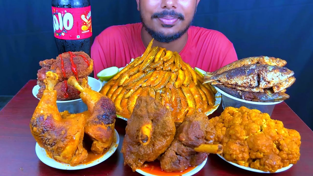 Eating Spicy Baim Fish Curry,Chicken Leg,Mutton Kosha,Hilsa Fish,Cauliflower With Rice || Asmr Show
