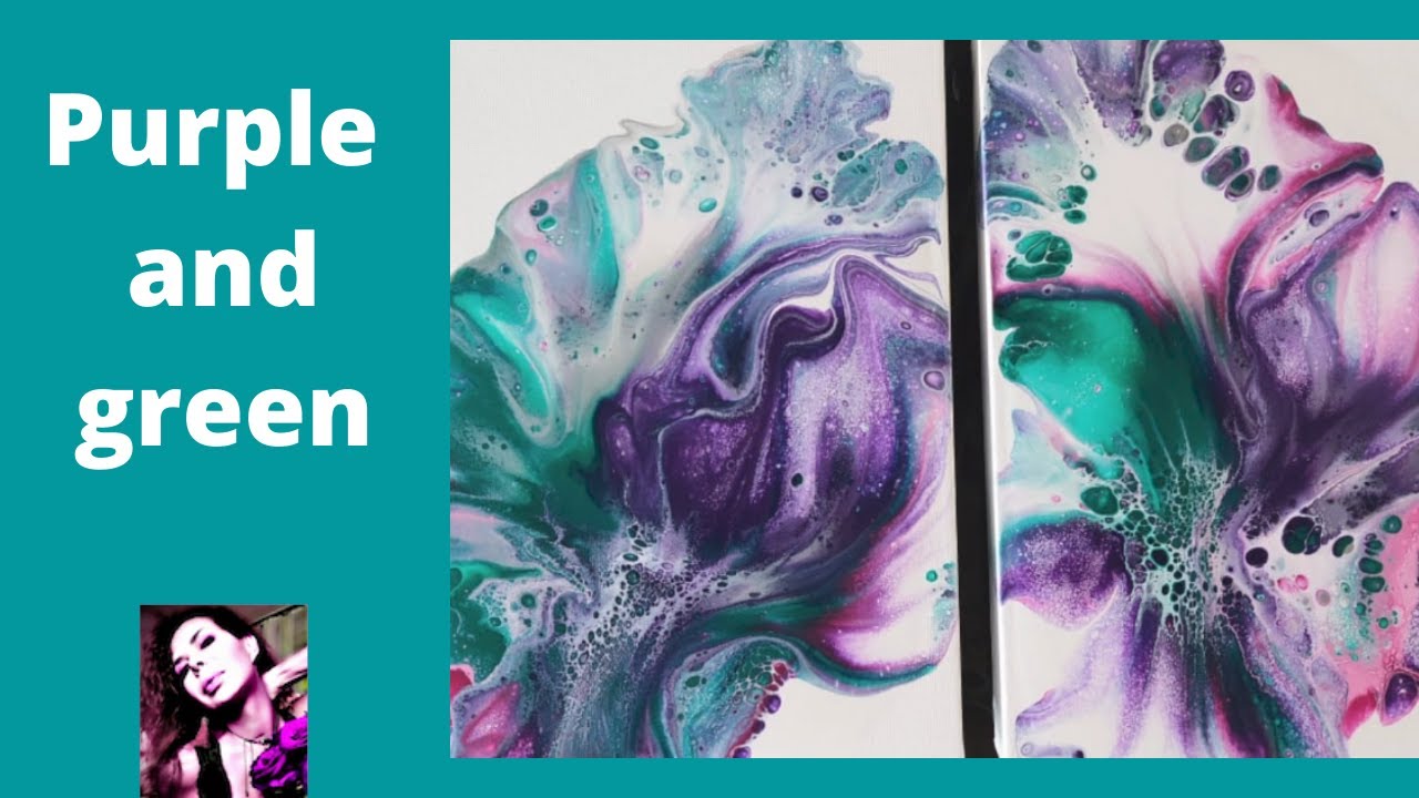 Purple and Green.Acrylic painting-Dutch pour-hairdryer