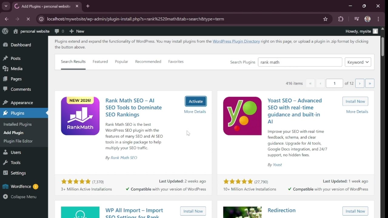 Class 2  Search Engine Optimization SEO –Installing and configuring Rank Math SEO plugin