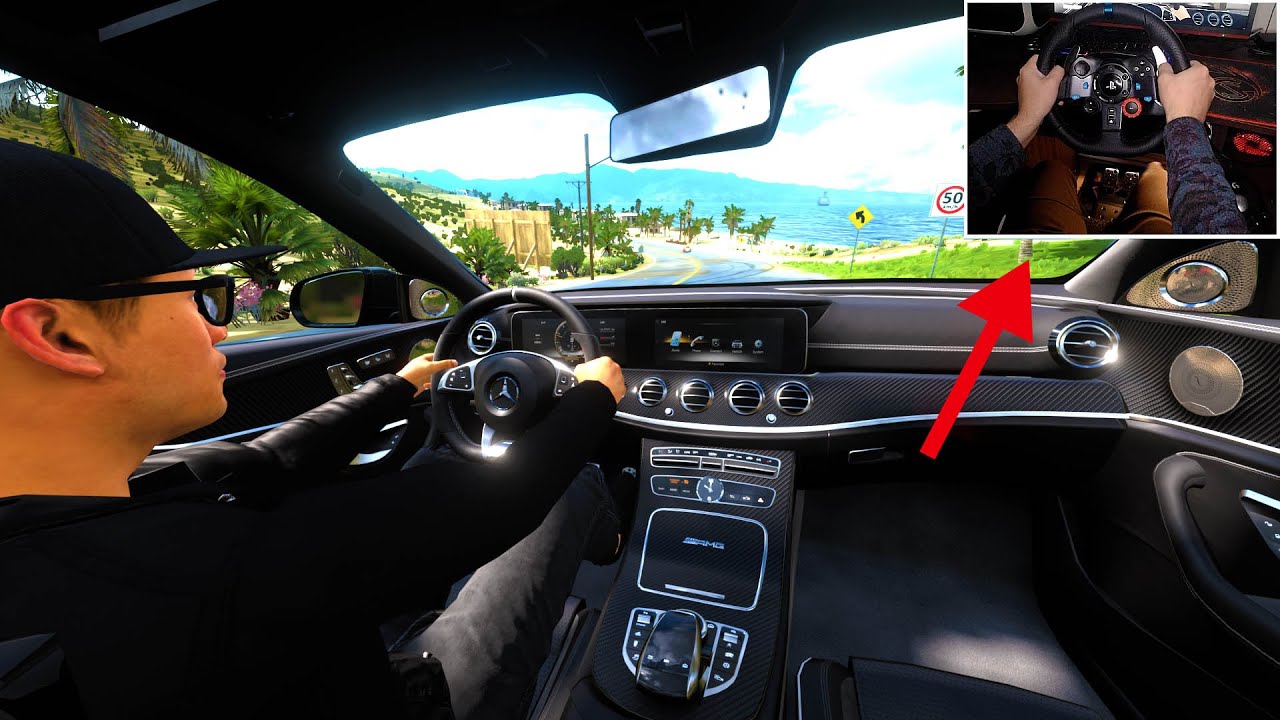 1st person view Forza Horizon 4 - MERCEDES AMG E63 S Steering Wheel and Shifter Gameplay