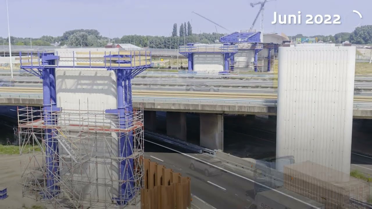 Timelapse A16 Rotterdam viaduct Terbregseplein met ondertiteling maart 2023