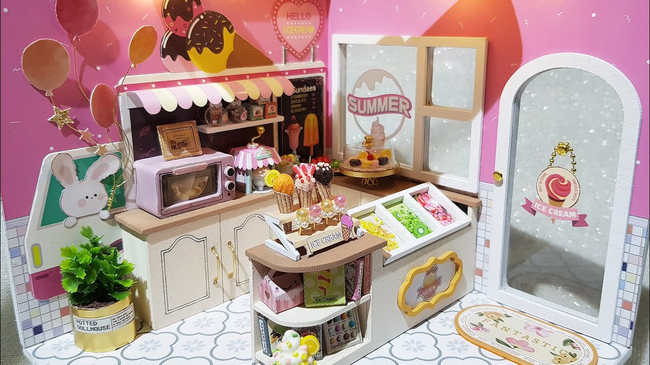 DIY Miniature dollhouse Happiness ice cream shop - My little scene series - Cute cafe for tiny BJD