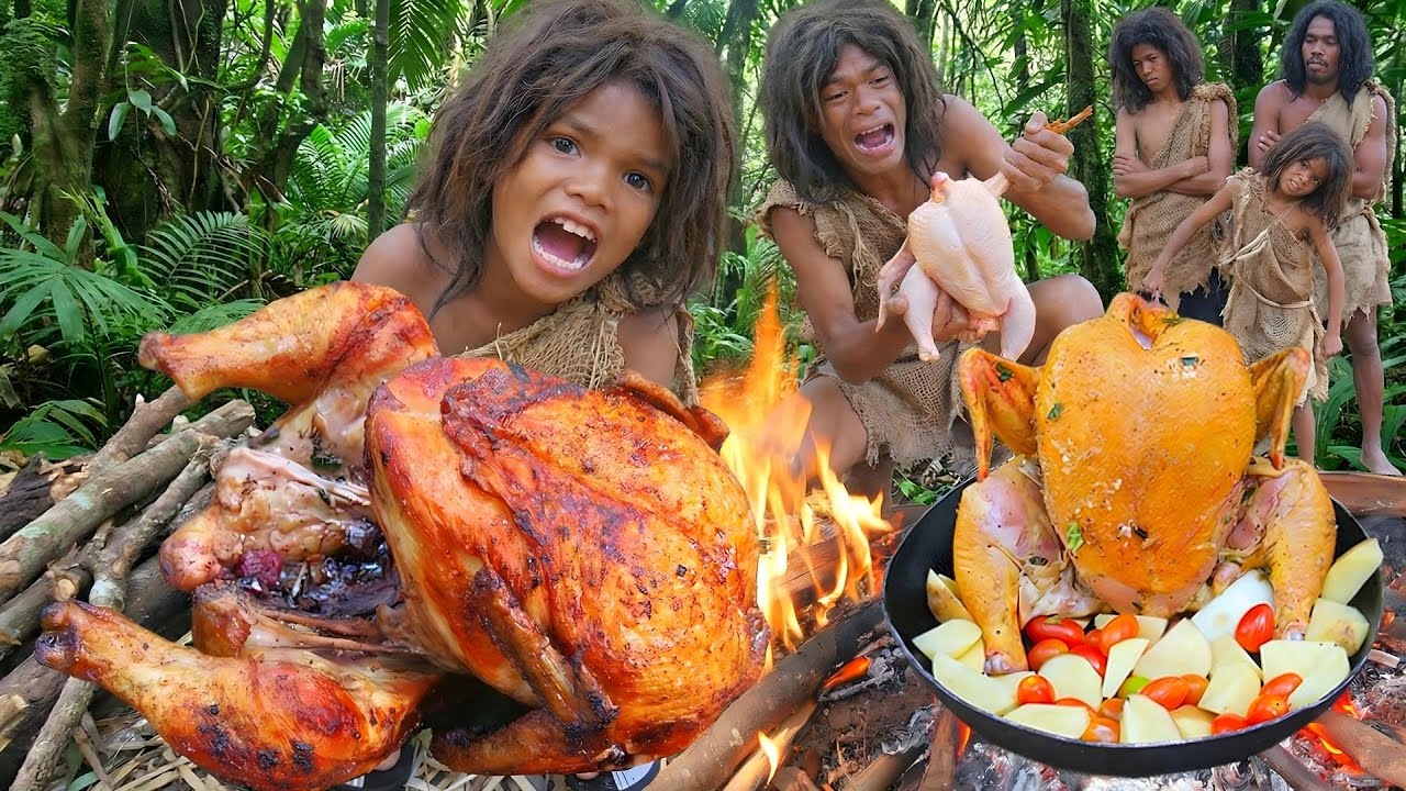 Wilderness Cooking Chicken Vs Vegetables / Jungle Cooking Channel