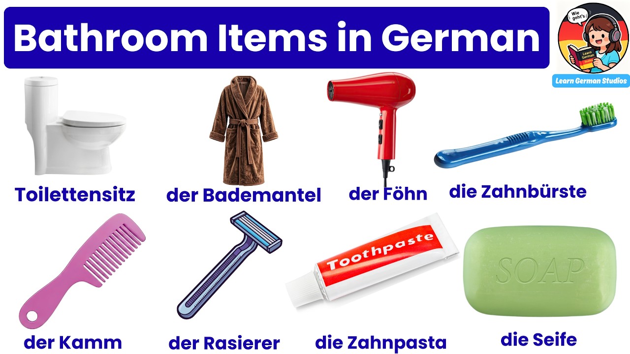 #24 Bathroom items in German & English Vocabulary Sentences for Beginners #a1germanlanguage