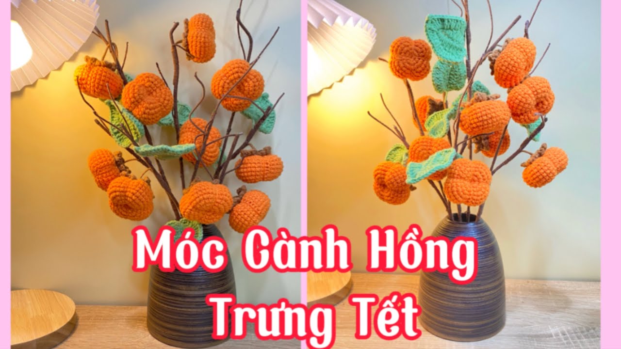 Hướng Dẫn Móc Cành Hồng Trưng Tết 🍅| crochet persimmons |Nini crochet