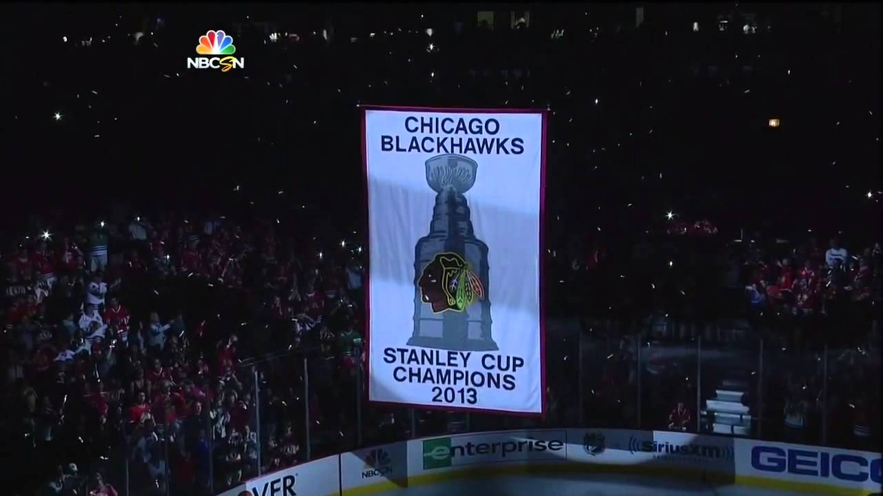 Chicago Blackhawks Raise The 2013 Stanley Cup Banner