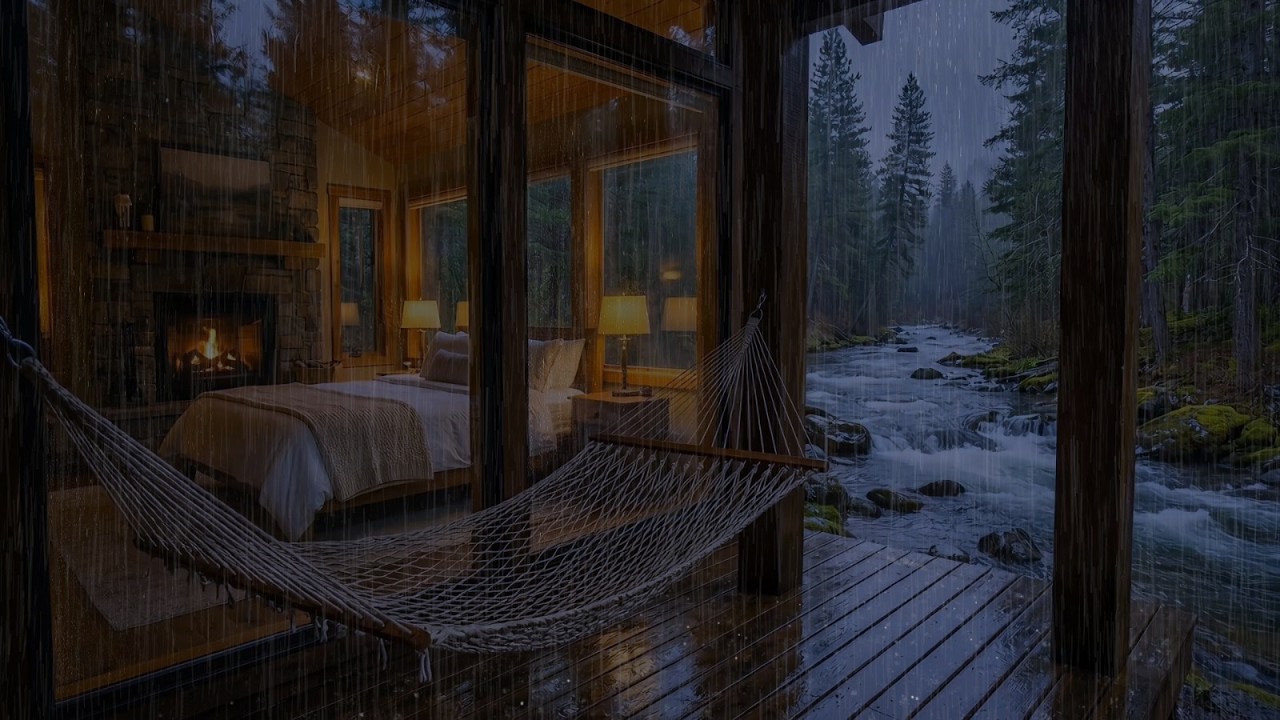 Soothing Rain Sounds in a Cabin Bedroom by the River | Continuous Rainfall for Calm Mind