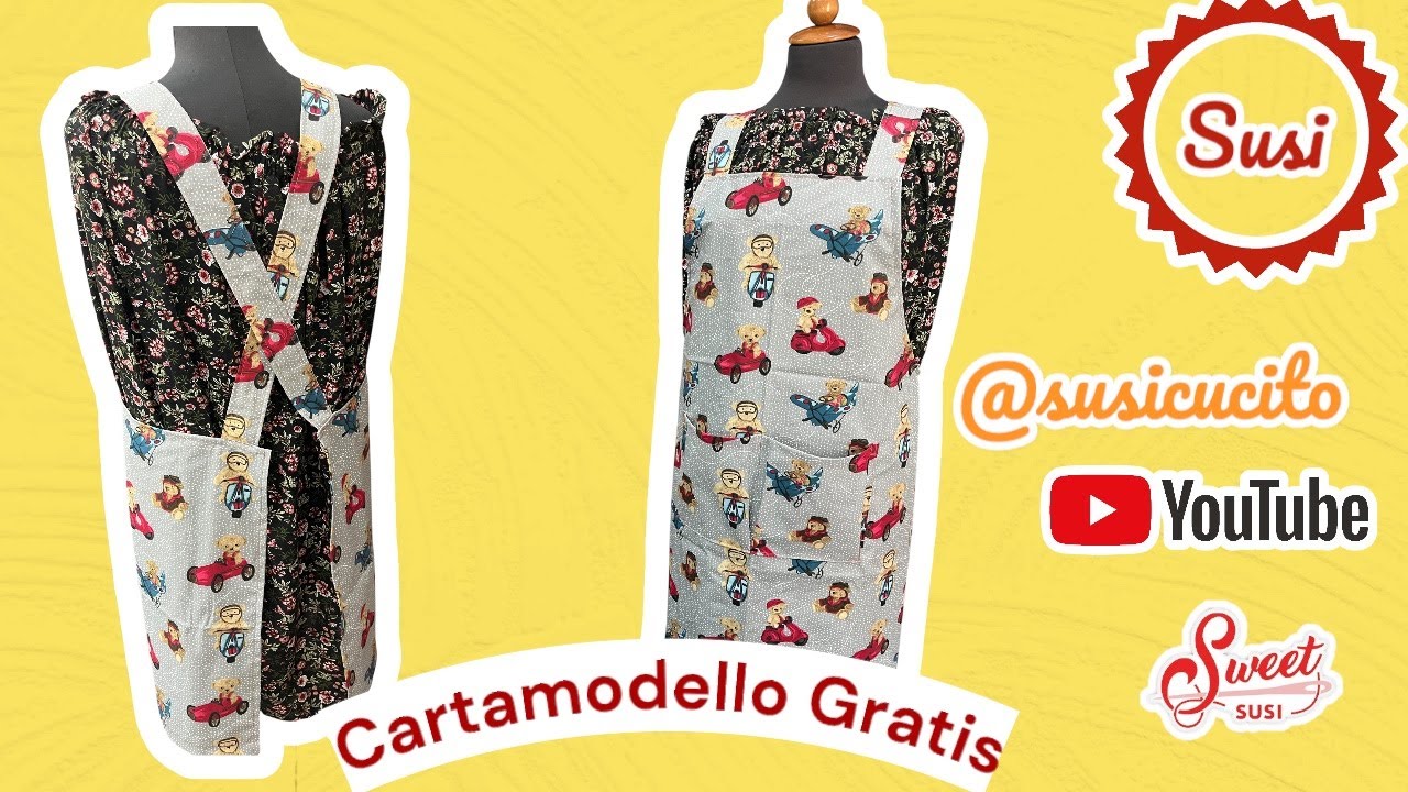 🌹Tutorial  GREMBIULE INCROCIATO facile con CARTAMODELLO GRATIS