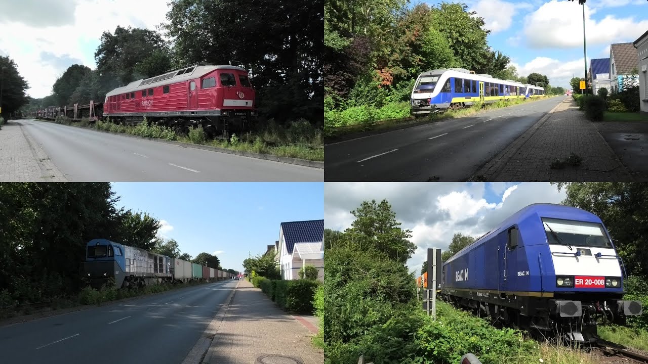 Bahnverkehr in Sanderbusch mit Güterzügen, Ludmilla, ER20, G2000, Br 648 & 1648 und Bahnübergängen