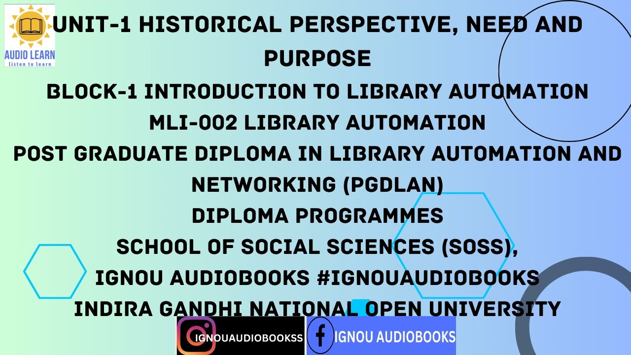 Unit-1 Historical Perspective, Need and Purpose Block-1 MLI 002 PGDLAN SOSS #ignou #ignouuniversity