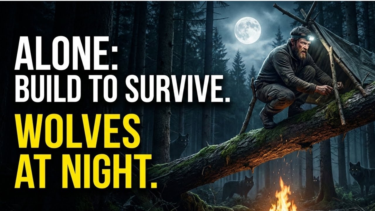 He Built a Suspended Shelter to Escape a Wolf Attack 🐺🌲 #survivalshelter    #bushcraftlife
