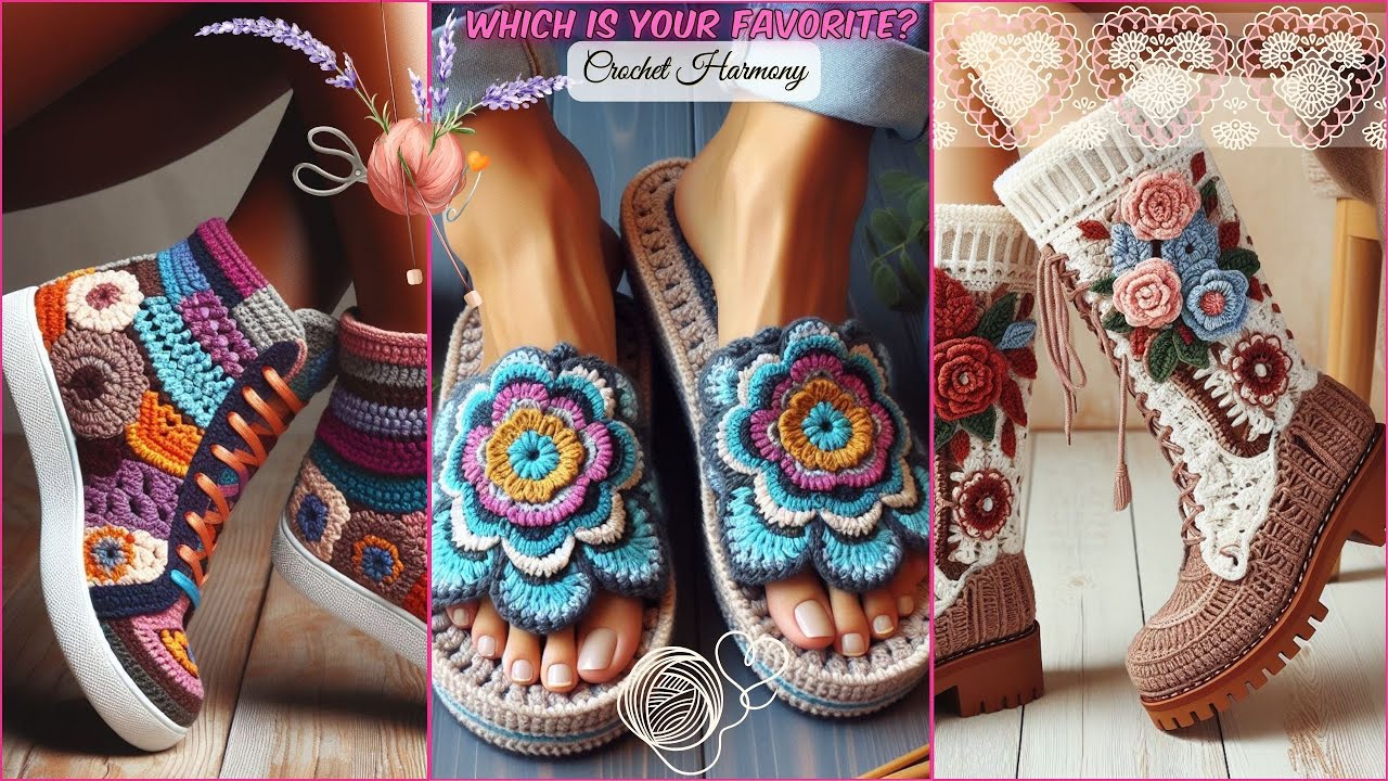 💖 Knitted crochet style slippers and sneakers for #crochet #crochetbeauty inspiration