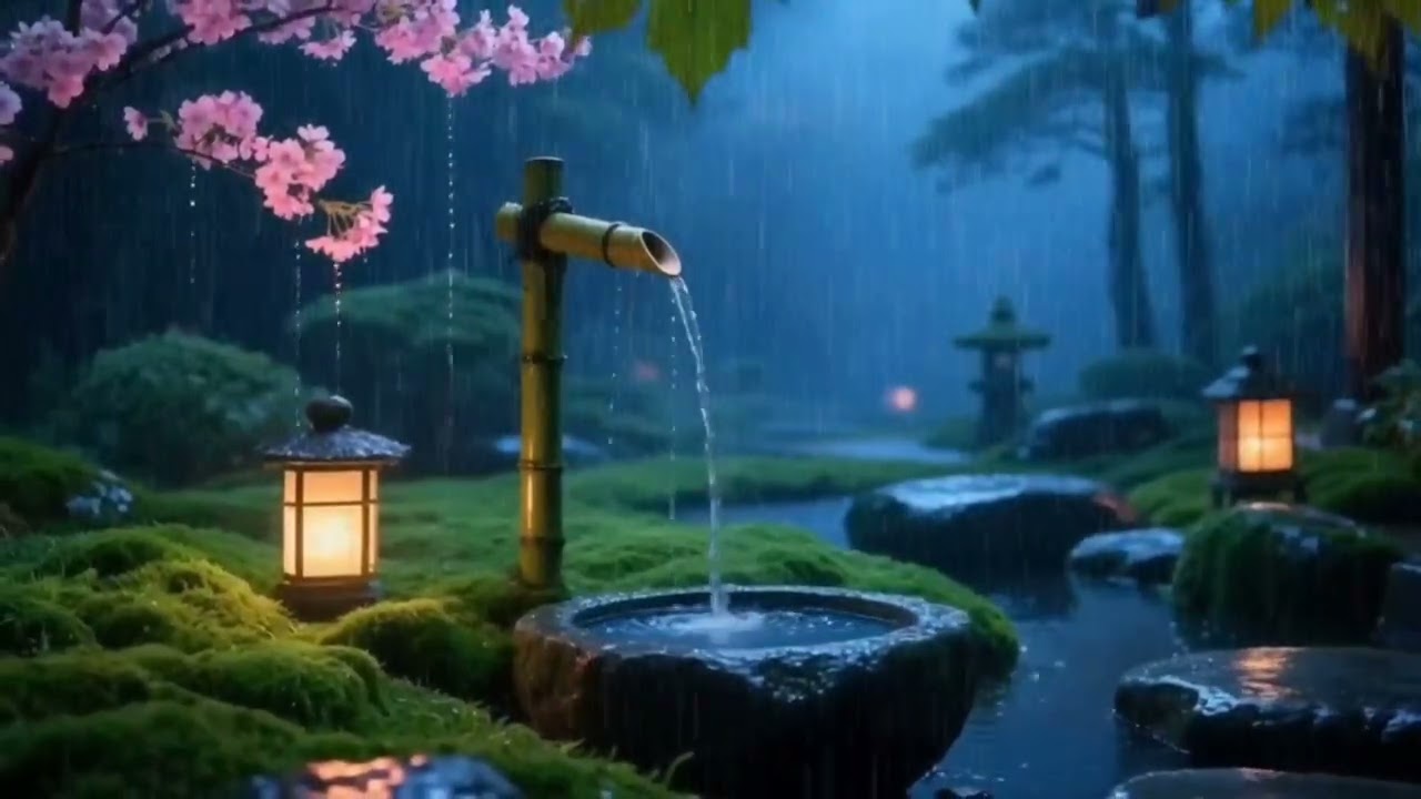 Soothing Night Rain and Gentle Piano | Zen Garden Ambience for Deep Sleep