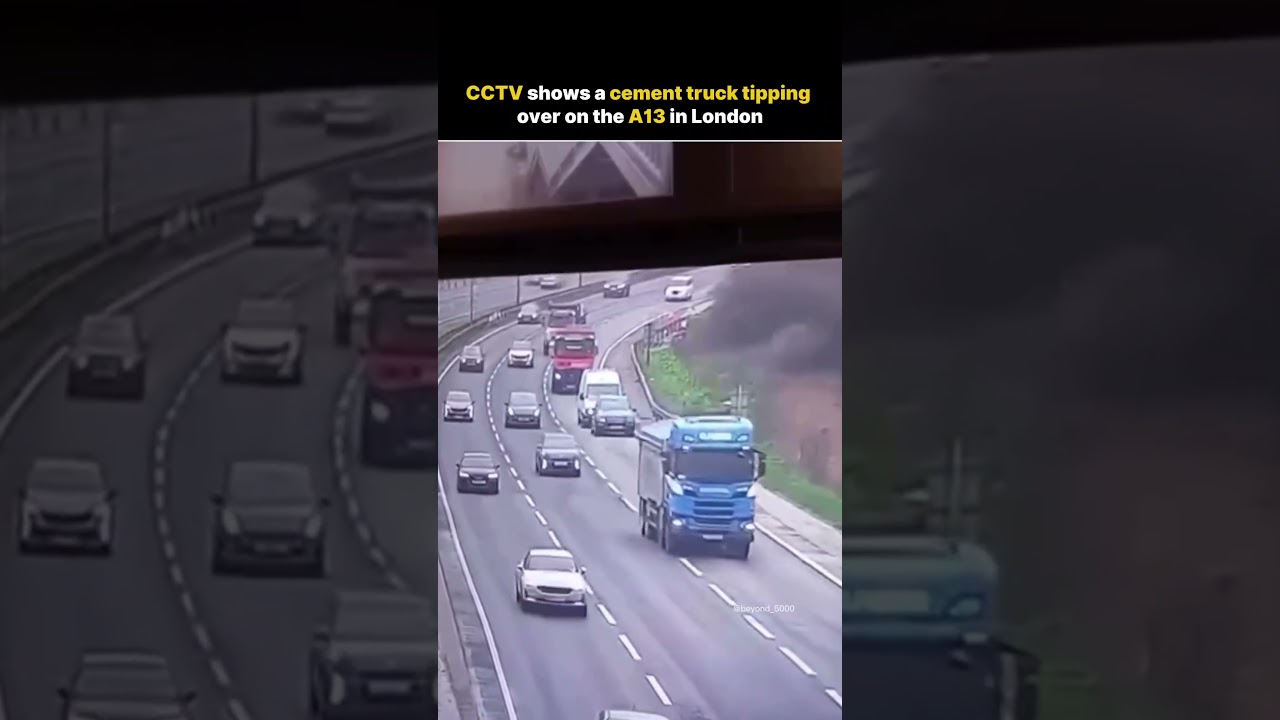 Concrete Lorry Flips on A13 in Rainham &ndash; Caught on CCTV & Dashcam 😱 #beyond5000 #A13 #London