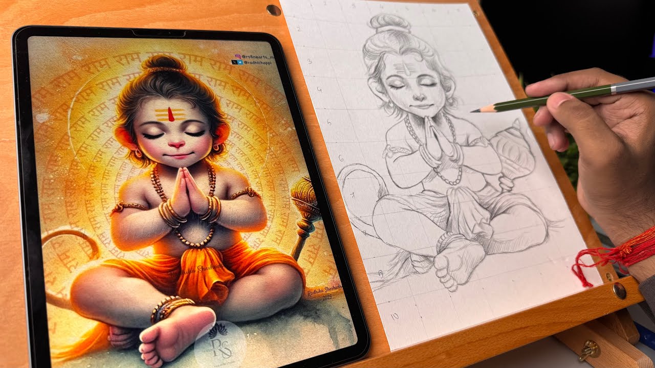Draw With Me - Cute little Hanuman Ji Drawing,  Step By Step Tutorial