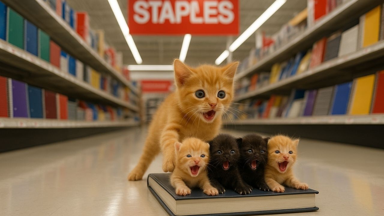 Back-to-School Shopping at Staples 🛒 | Ginger Mama Cat & Black Papa Cat with Cute Orange Kittens