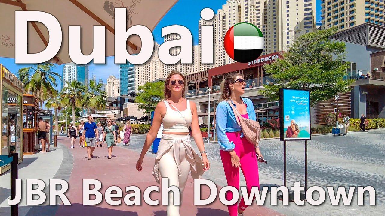 Dubai JBR Beach and JBR Downtown Beautiful Day Walking Tour 4K🇦🇪