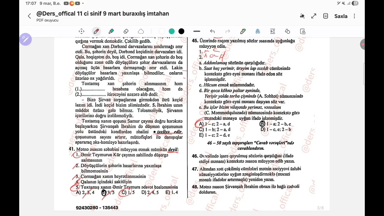 09.03.2026 /Mətn suallarının izahı.