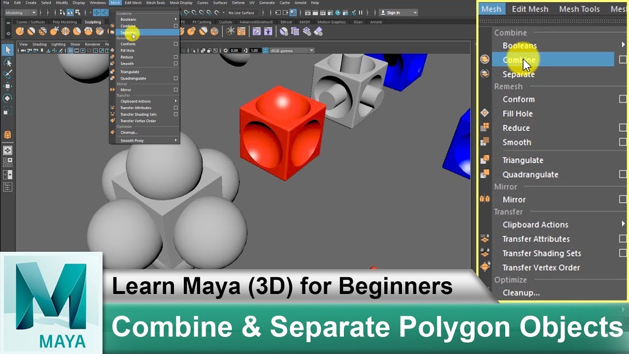 How to Combine & Separate Polygon Objects in Maya 2018 | Learn Maya 3d Animation For Beginners #81