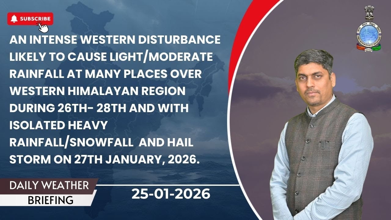 An intense WD likely to cause light/moderate rain over Western Himalayan region during 26-28 January