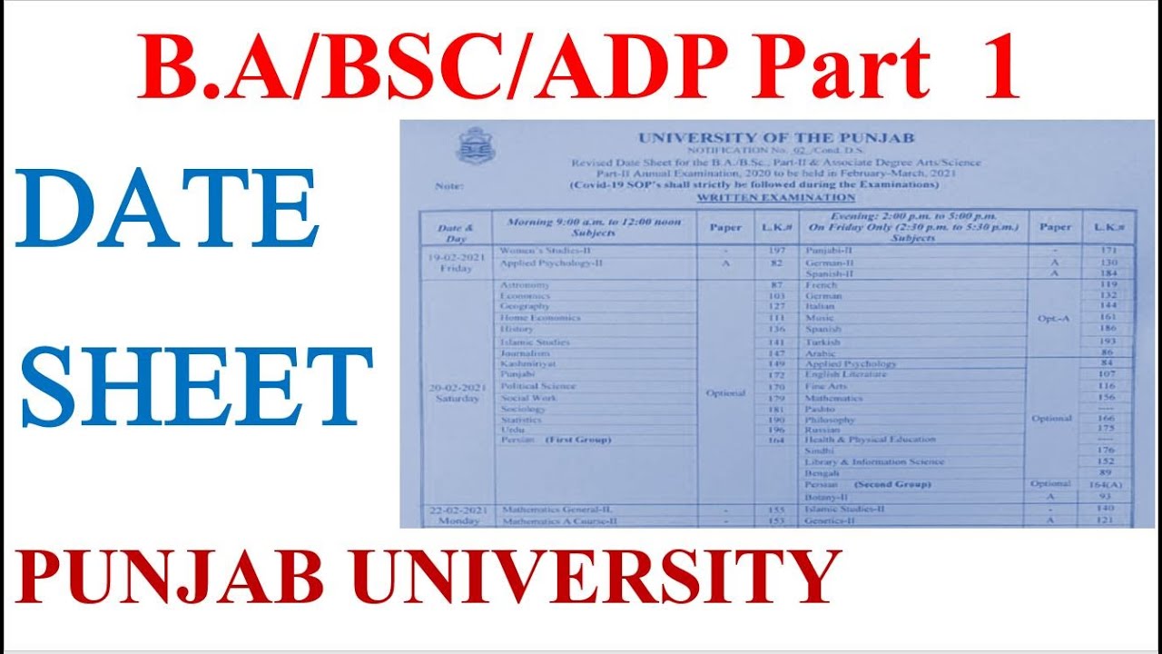 BSC/B.A/ADP Part 1 | Date Sheet 2021 | Annual Exams | Traditional Exams | Punjab University