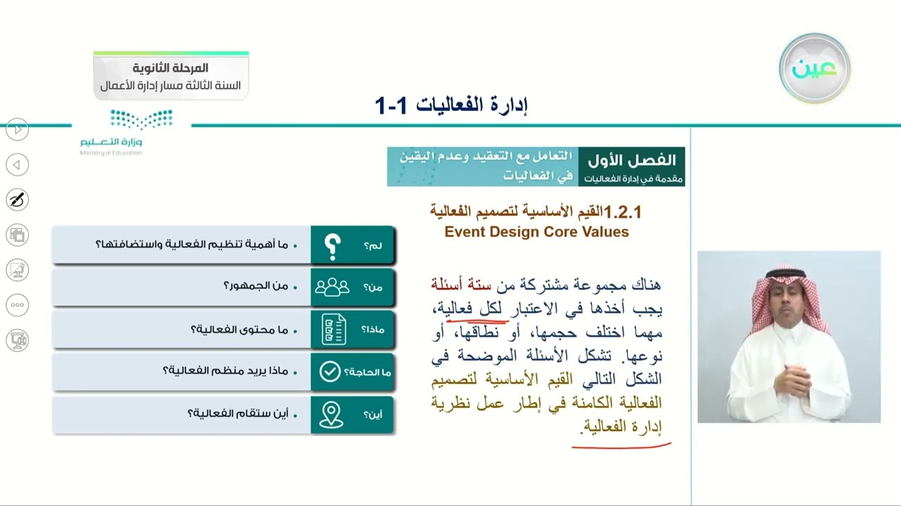 التعامل مع التعقيد وعدم اليقين في الفعاليات 1 - إدارة الفعاليات (1-1) - المرحلة الثانوية