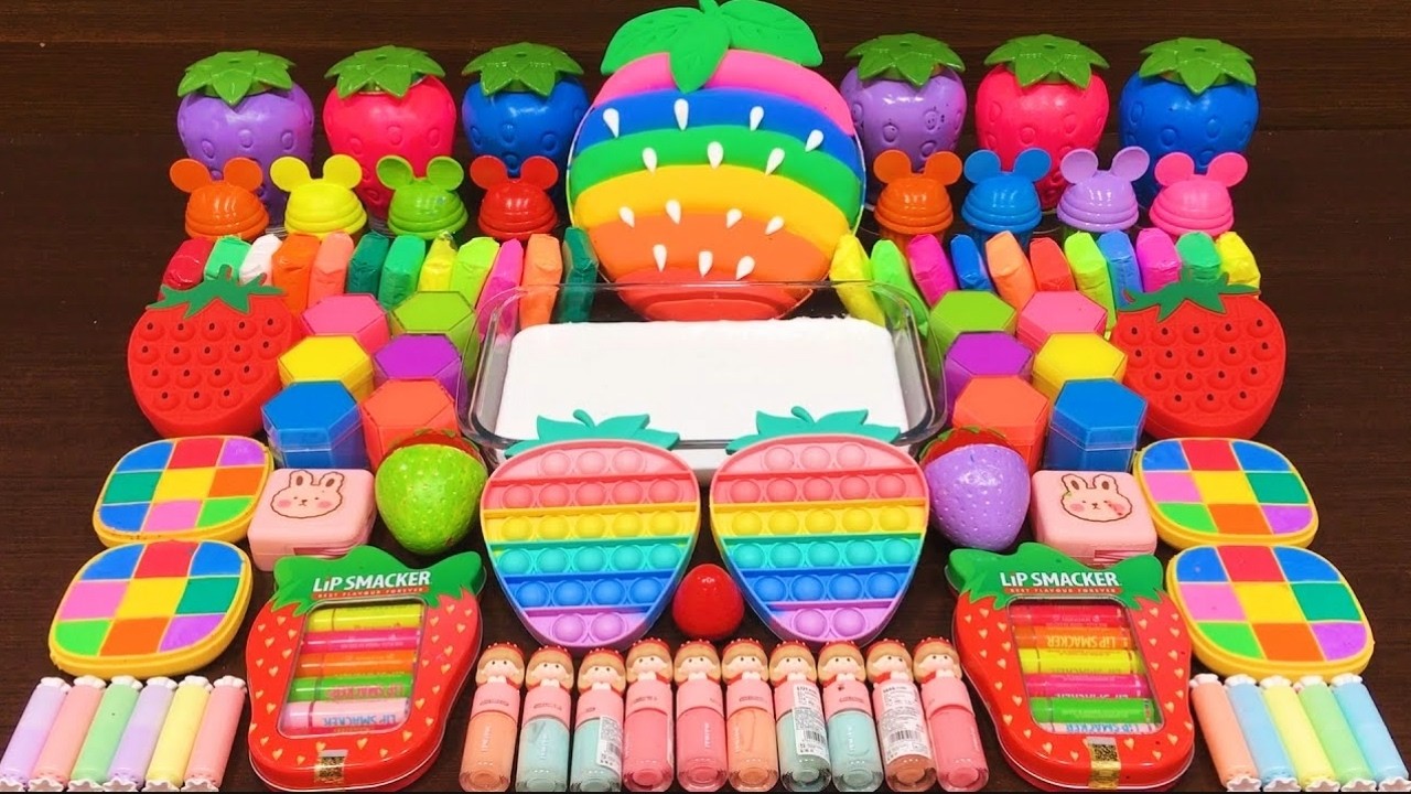 Glossy Slime Mixing With Rainbow Pops & Makeup &ndash; Oddly Satisfying ASMR #166