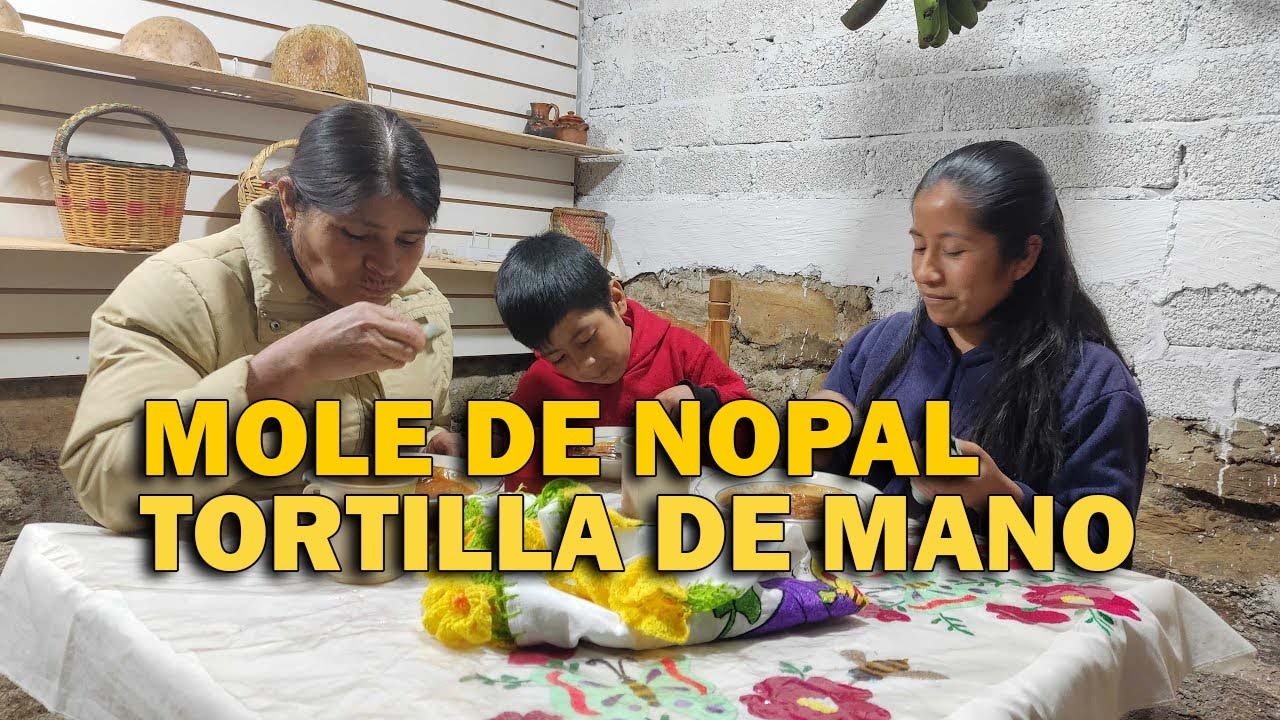 Preparo al estilo de mi mamá, rico mole de nopal en chile guajillo, pasilla y con masa de maíz azul